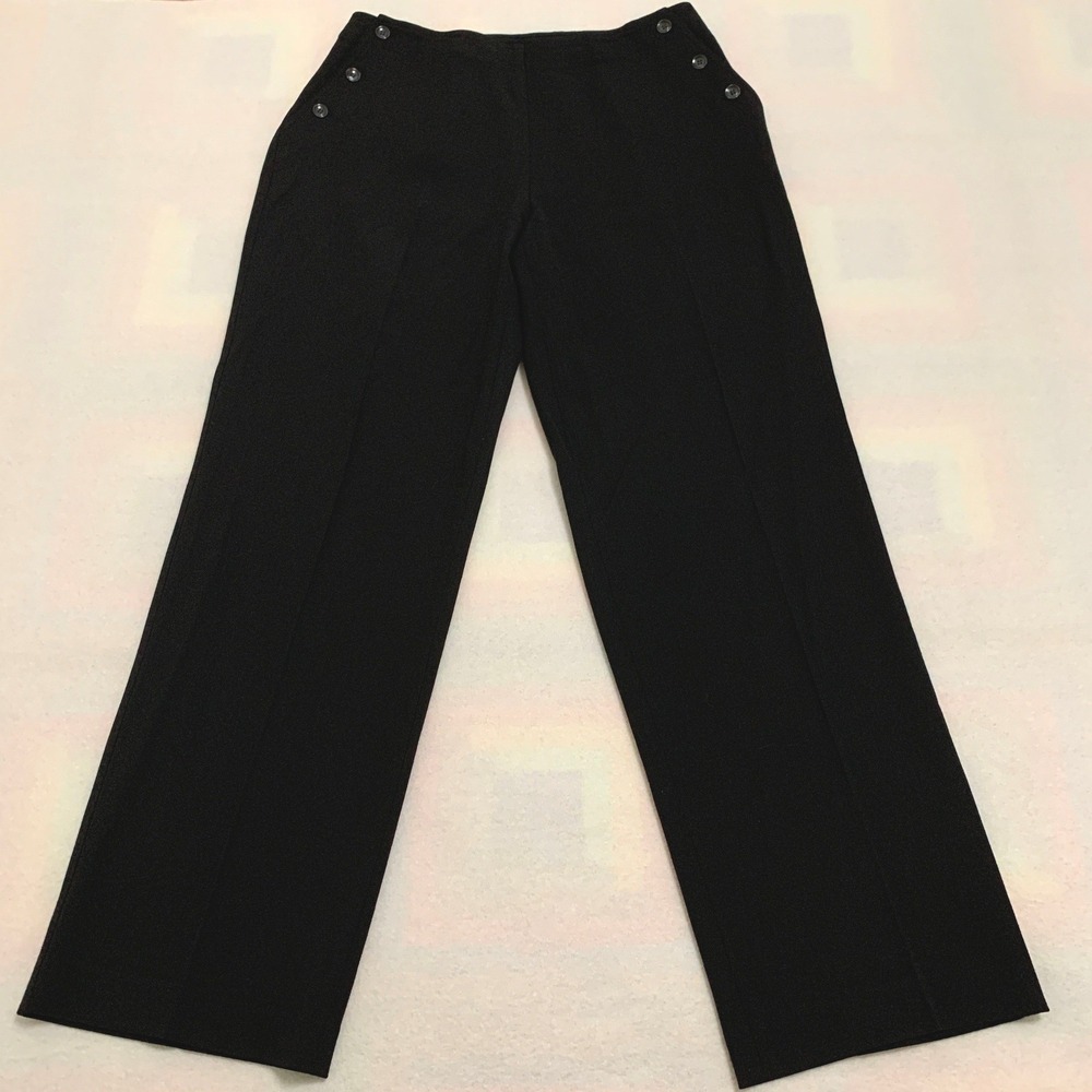 J.Jill Sailor Pants Women Size 8 Black Wool Blend Wide Leg Stretch Button Front